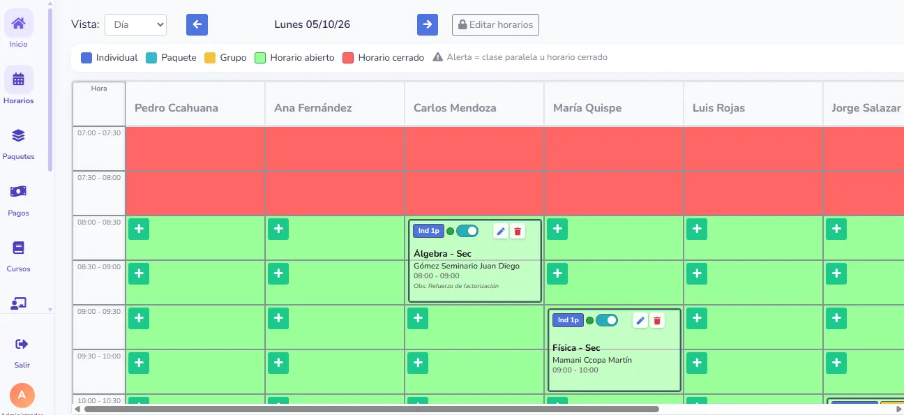Grilla de horarios por profesor