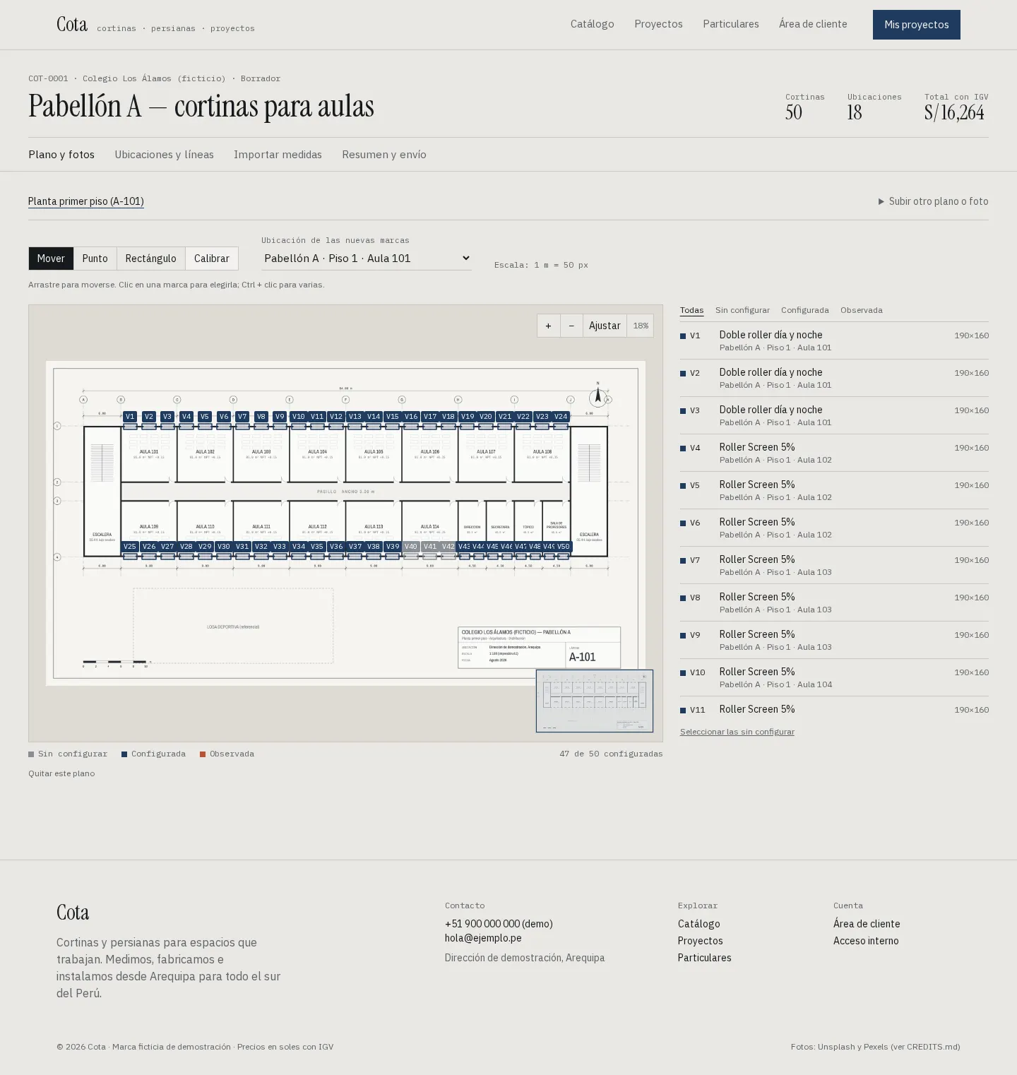 Plano interactivo con ventanas anotadas
