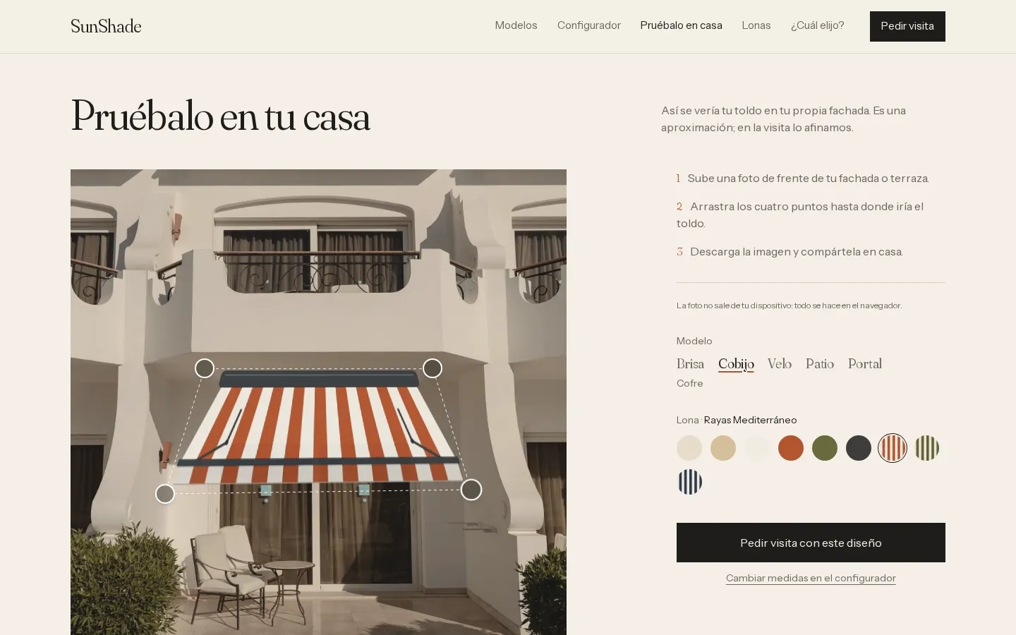 Visualización del toldo sobre una fachada
