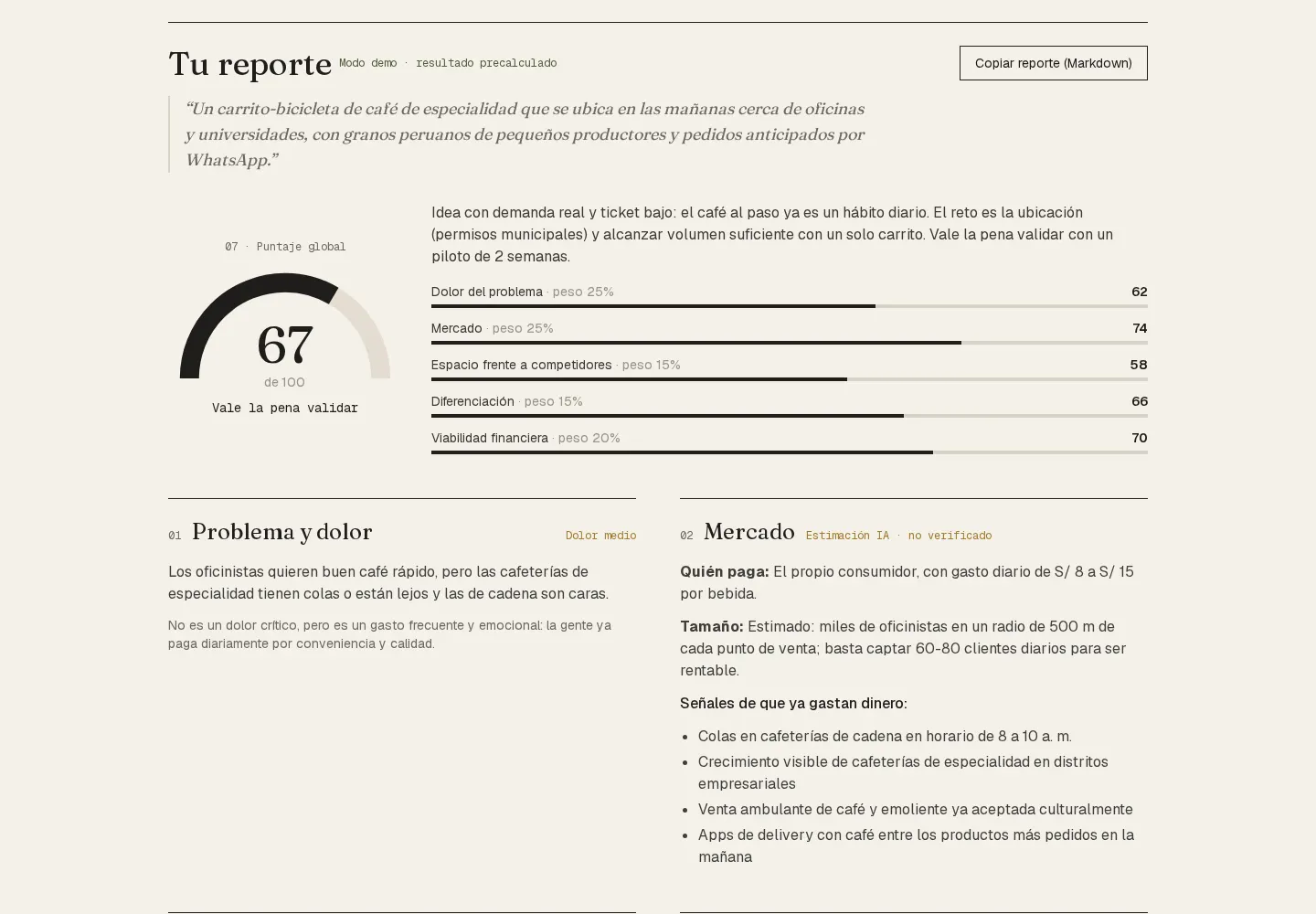 Informe con puntaje global